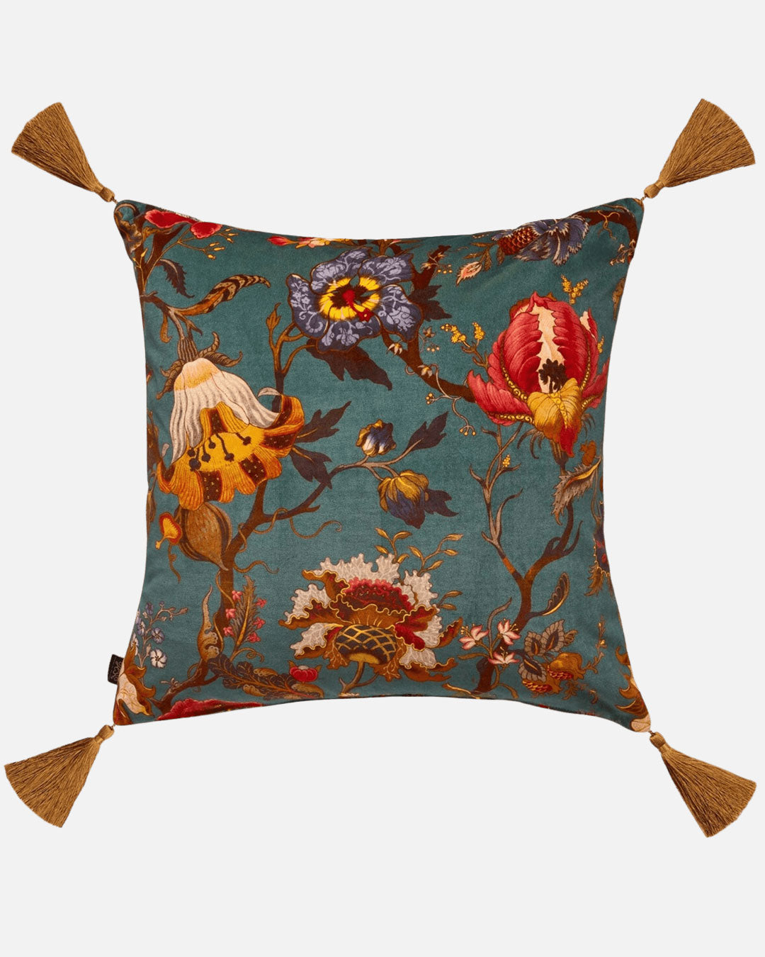 Artemis Large Tassel Velvet Cushion in Petrol