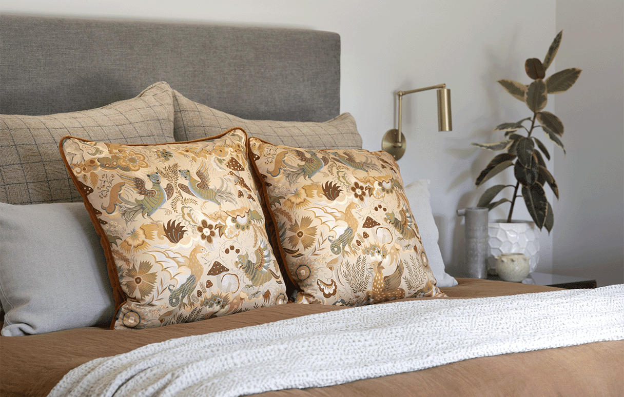 Phantasia Large Piped Cotton Satin Cushion in Taupe