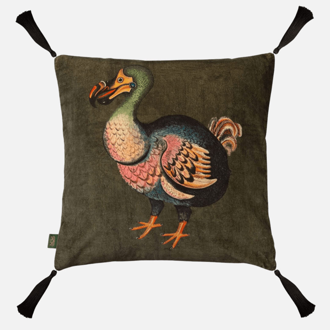 Dodo Medium Velvet Tassel Cushion in Verdigris