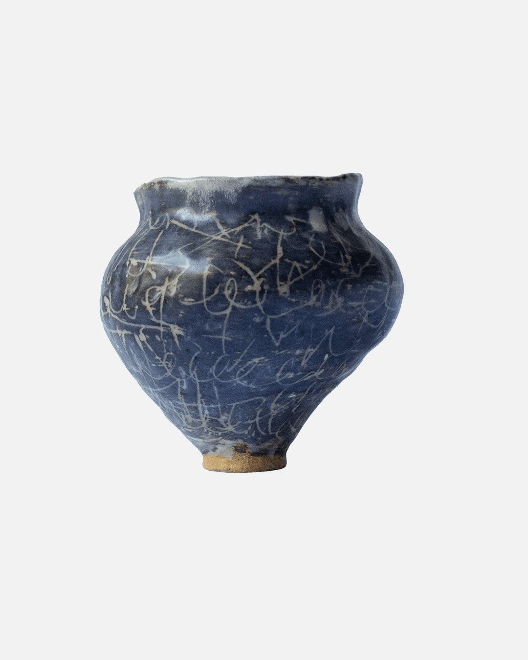 Handmade Footed Scribed Blue Vase