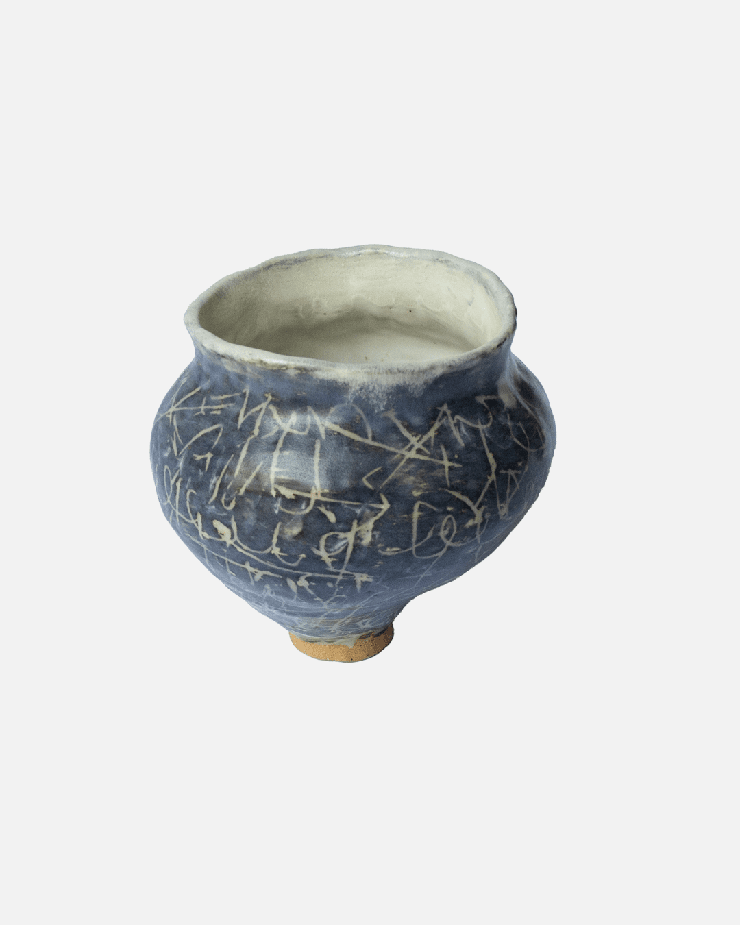Handmade Footed Scribed Blue Vase