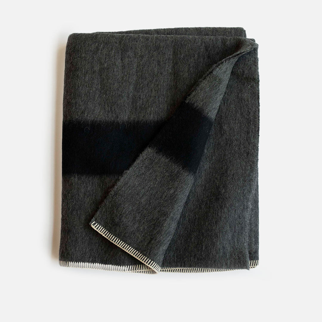 The Siempre Recycled Blanket - Charcoal with Black Stripes