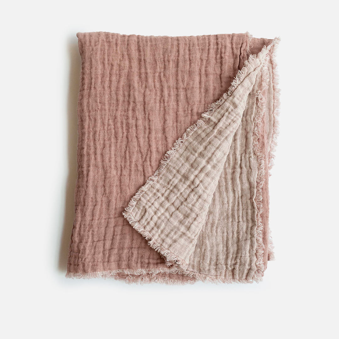 Washed Waffled Linen Blanket in Nude