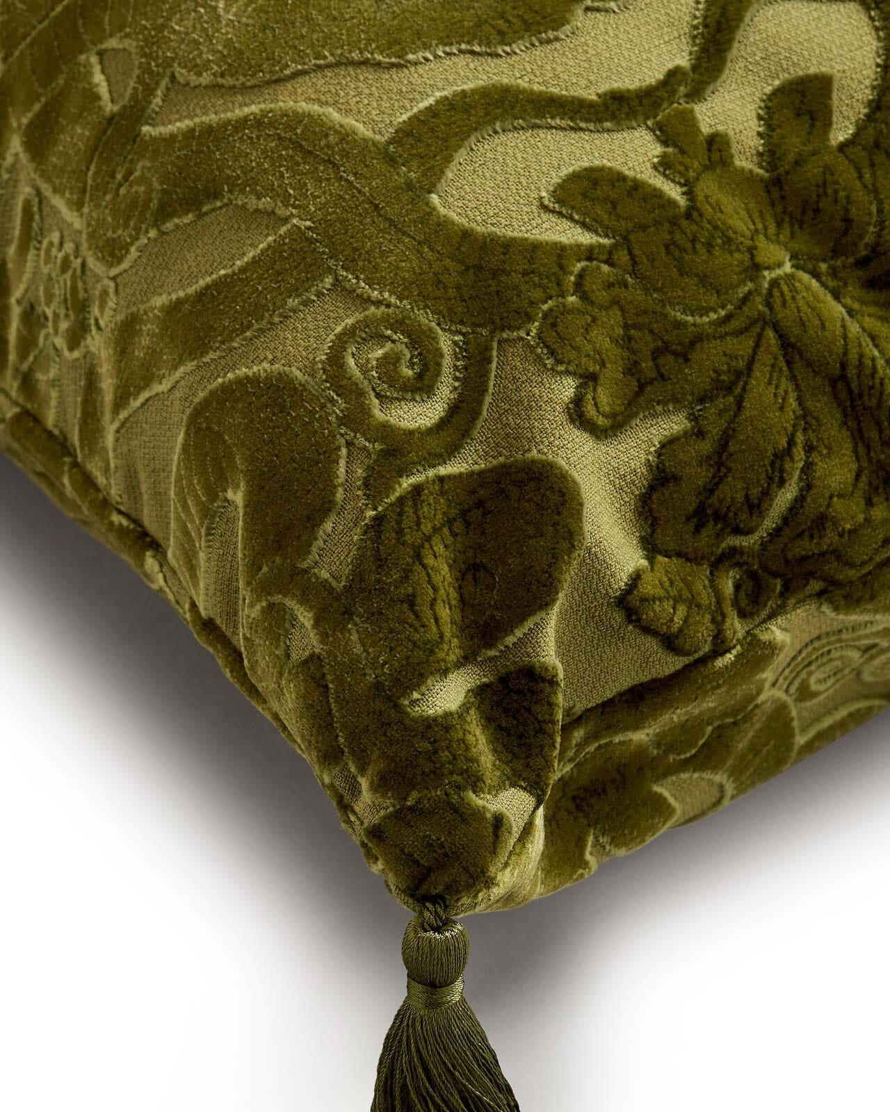 Anaconda Large Tassel Cut-Velvet Cushion - Olive Green