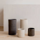 Handmade raw Stripe wabi-sabi design ceramic vase: Beige