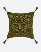 Anaconda Large Tassel Cut-Velvet Cushion - Olive Green