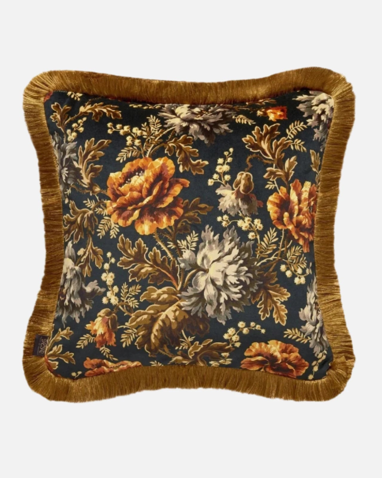 Opia Fringed Velvet Cushion in Midnight - Medium