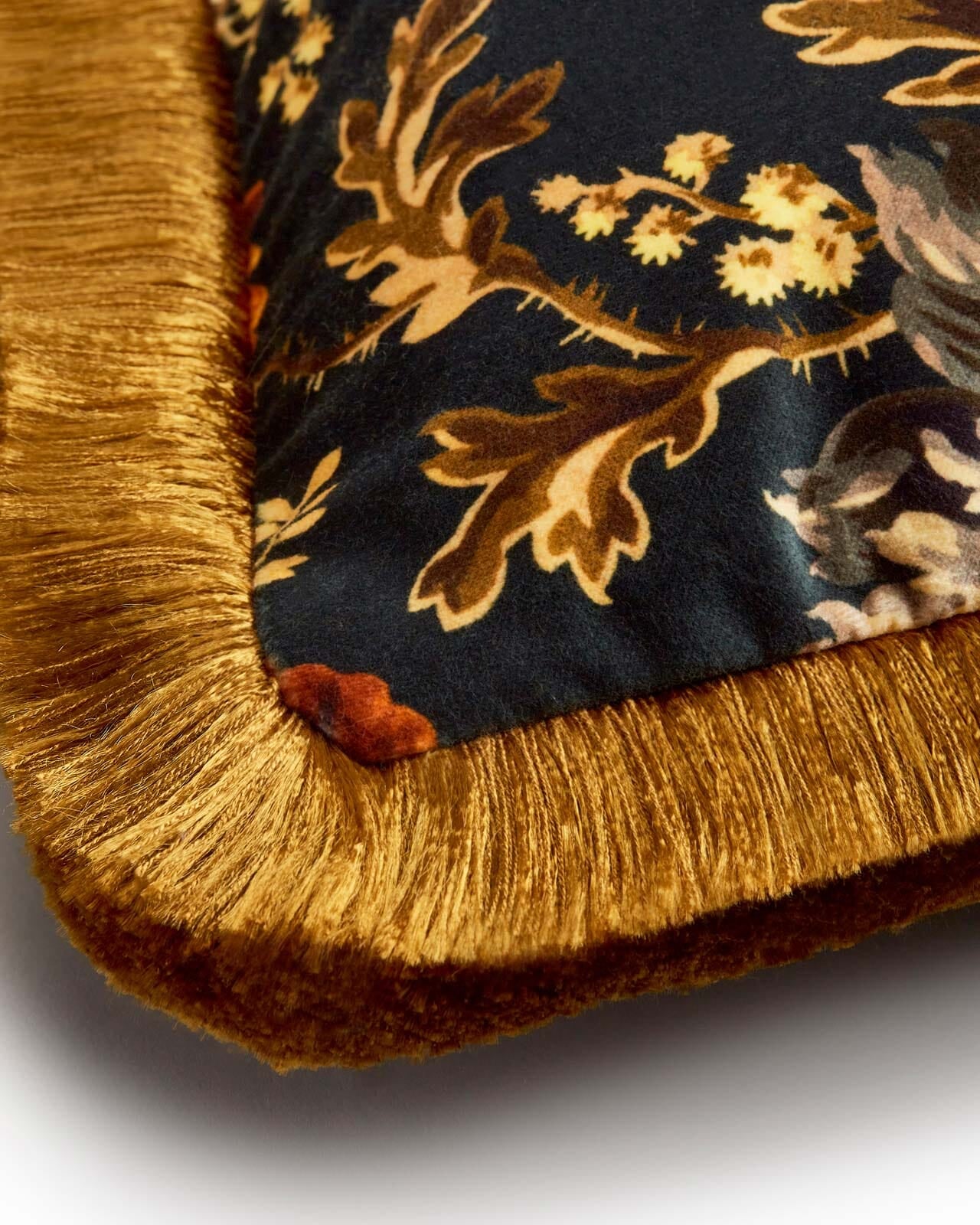 Opia Fringed Velvet Cushion in Midnight - Medium