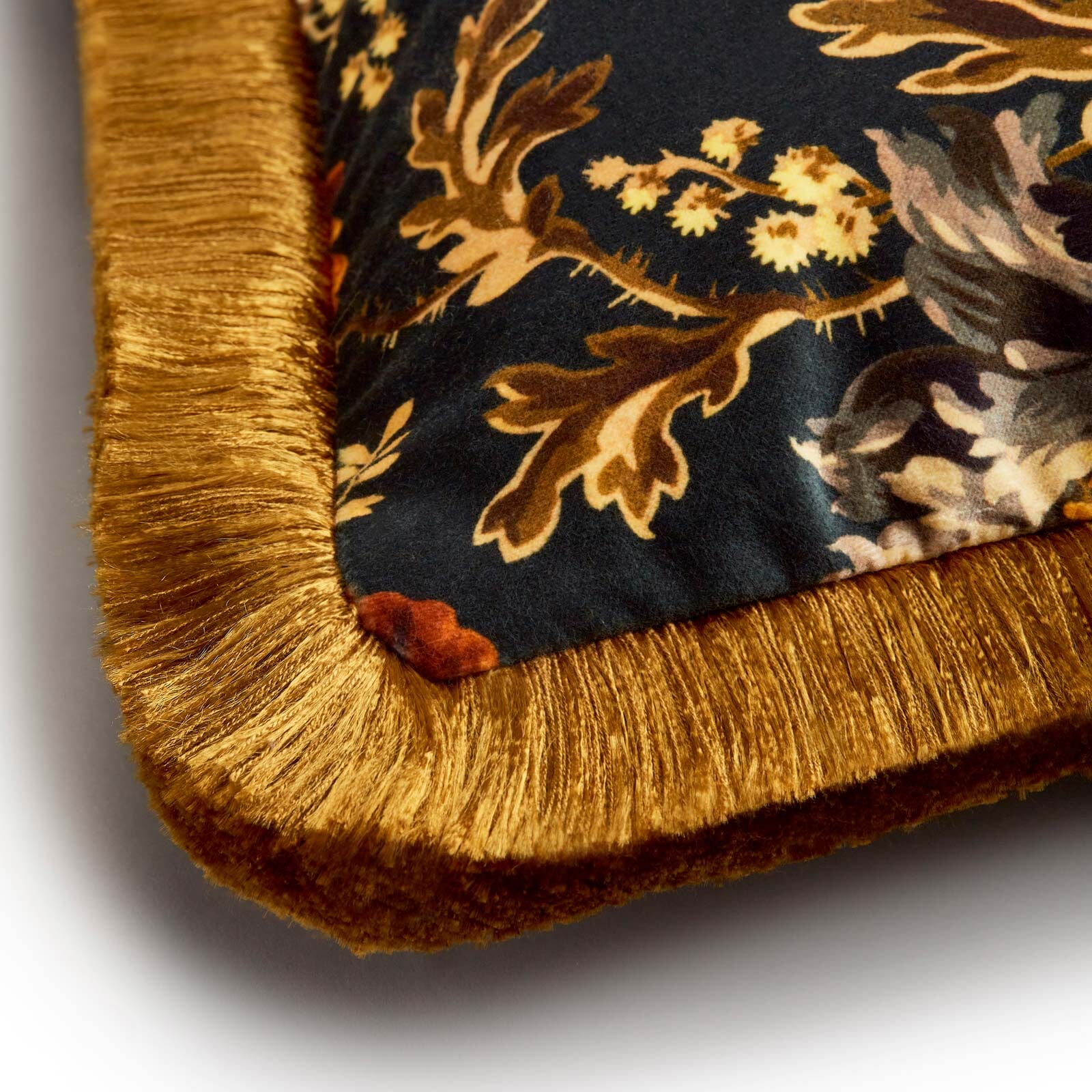 Opia Fringed Velvet Cushion in Midnight - Medium