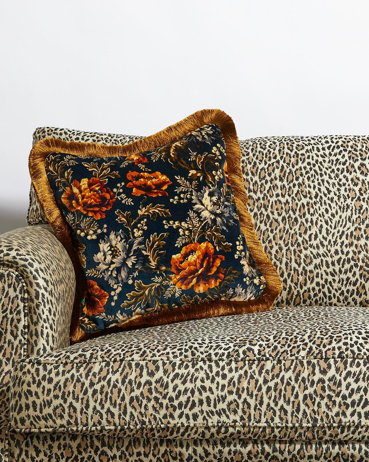 Opia Fringed Velvet Cushion in Midnight - Medium