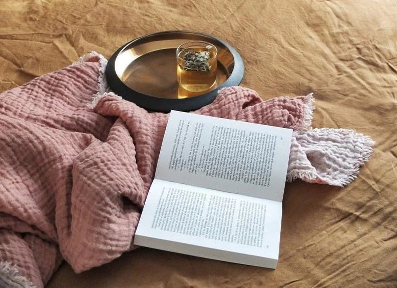 Washed Waffled Linen Blanket in Nude