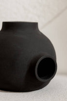 Round ceramic bubble ball vase raw handmade design: Black / 3 holes