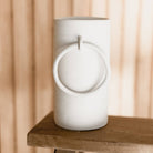 Handmade raw ceramic vase big ring design: Beige