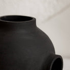 Round ceramic bubble ball vase raw handmade design: Black / 3 holes