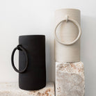 Handmade raw ceramic vase big ring design: Black