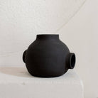Round ceramic bubble ball vase raw handmade design: Black / 3 holes