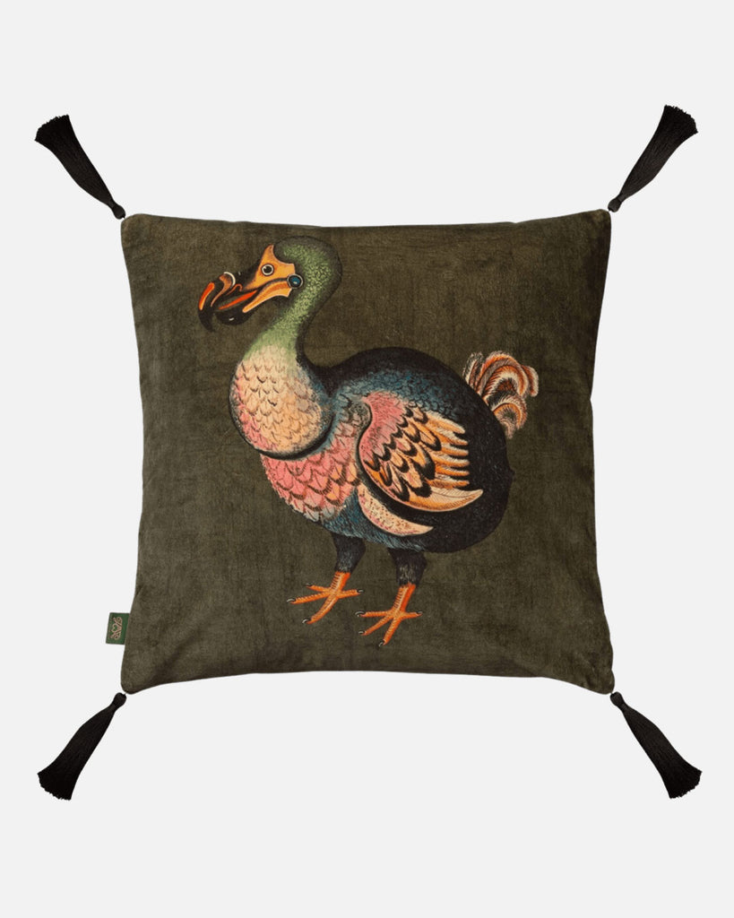 Dodo Medium Velvet Tassel Cushion in Verdigris