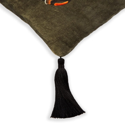 Dodo Medium Velvet Tassel Cushion in Verdigris