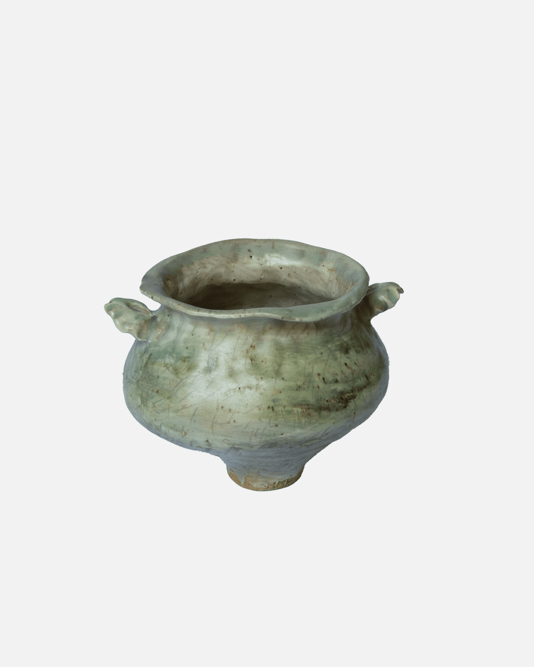 Handmade Winged Scribed Sage Vase