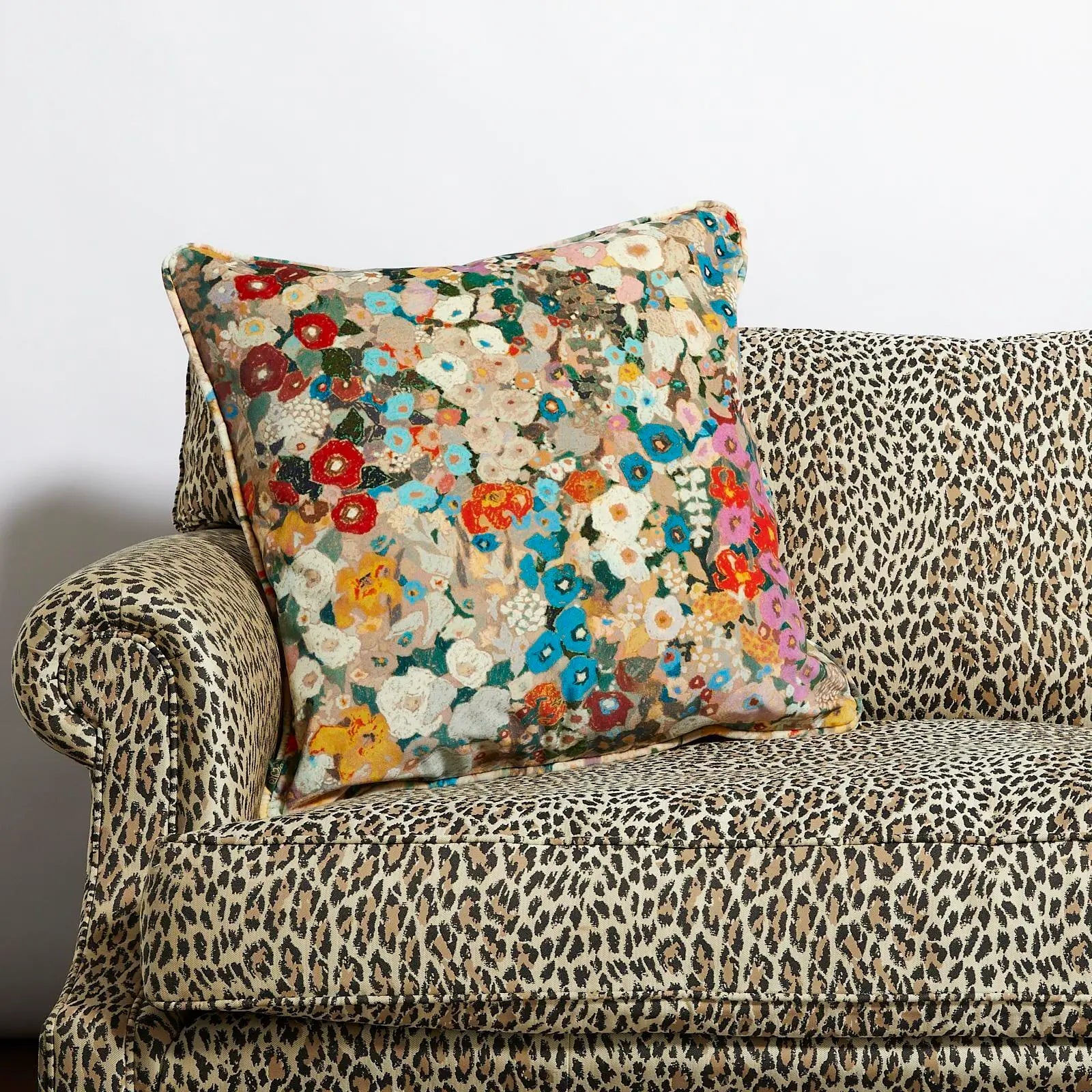 Hollyhocks Large Velvet Cushion in Autumn