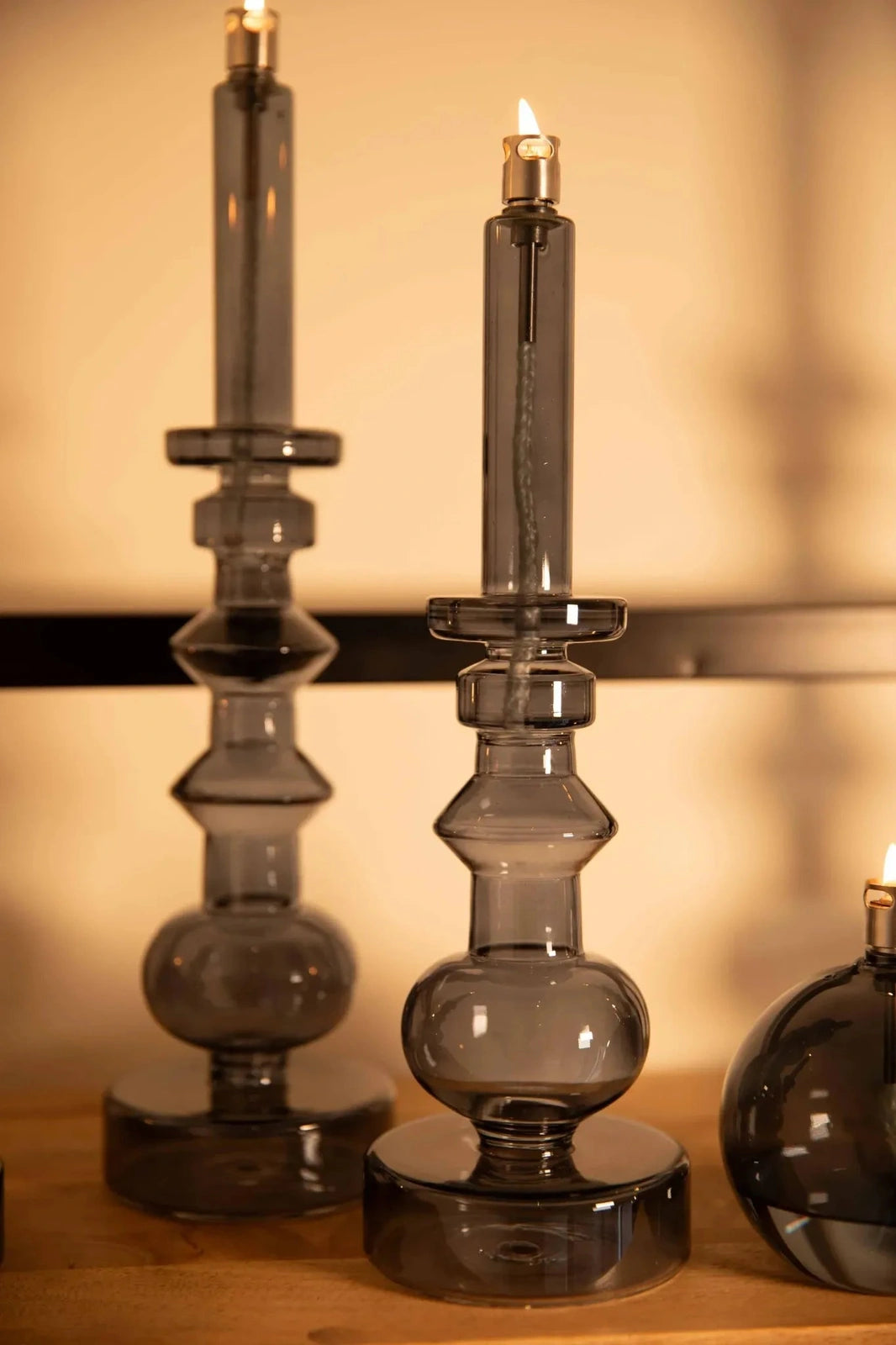 Large Candleholder Oil Lamp in Smoked Brass