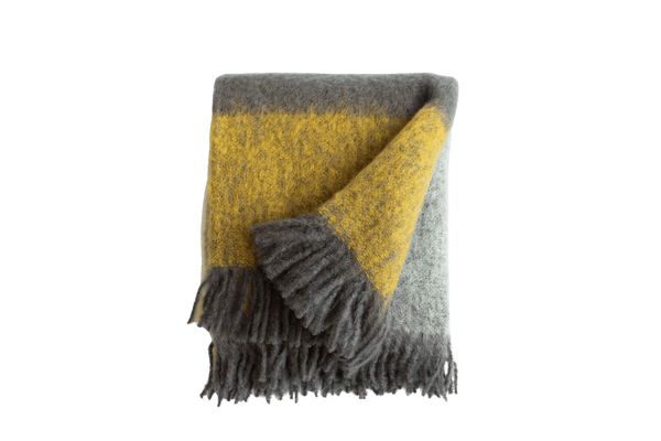 Mustard & Charcoal Stripe Mohair Throw
