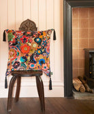 Nanjizal Large Tassel Velvet Cushion in Liquorice