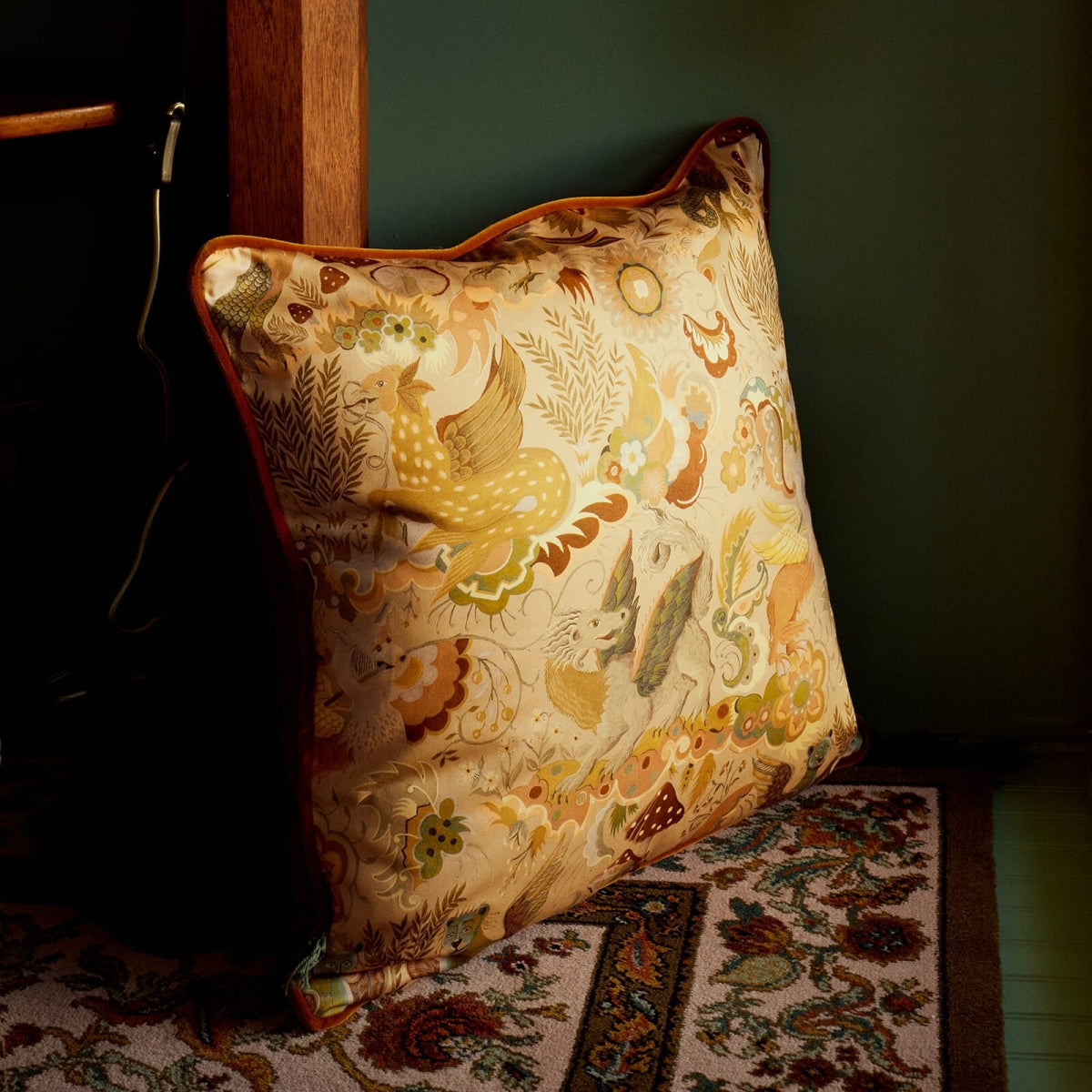 Phantasia Large Piped Cotton Satin Cushion in Taupe