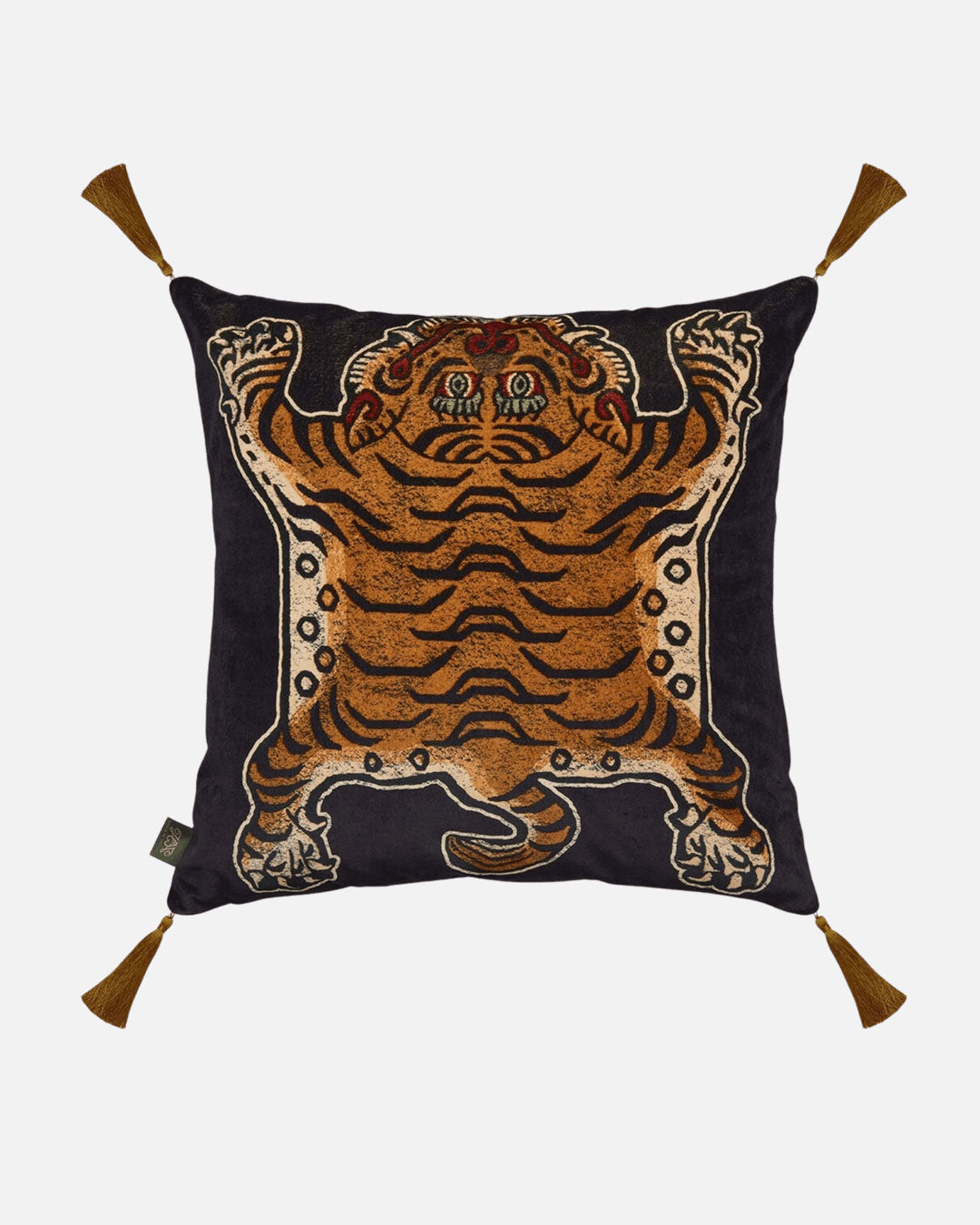 Saber Medium Tassel Velvet Cushion in Noir