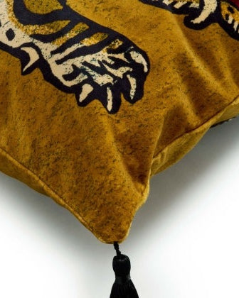 Saber Large Tassel Velvet Cushion in Gold
