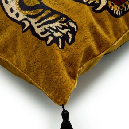 Saber Large Tassel Velvet Cushion in Gold