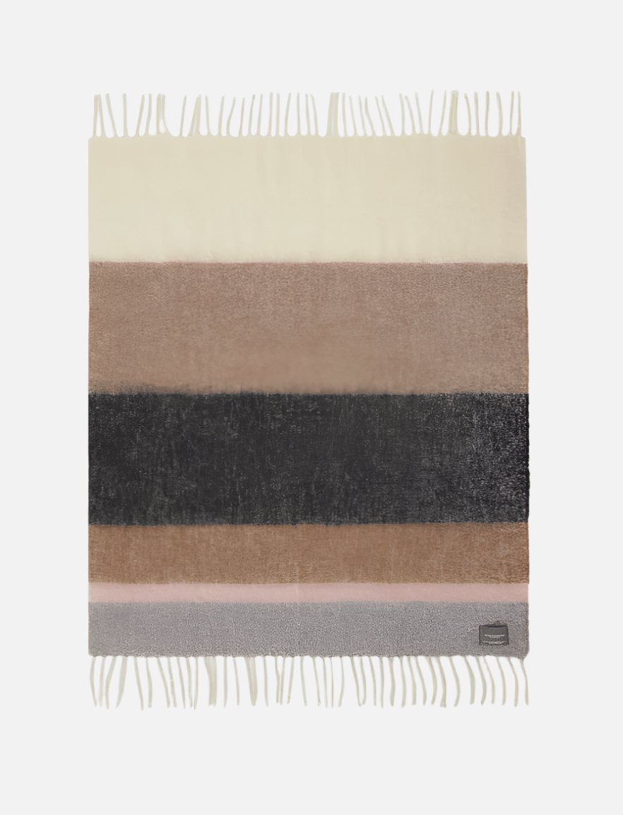 Mohair Stripe - Black, Brown & Rose Throw