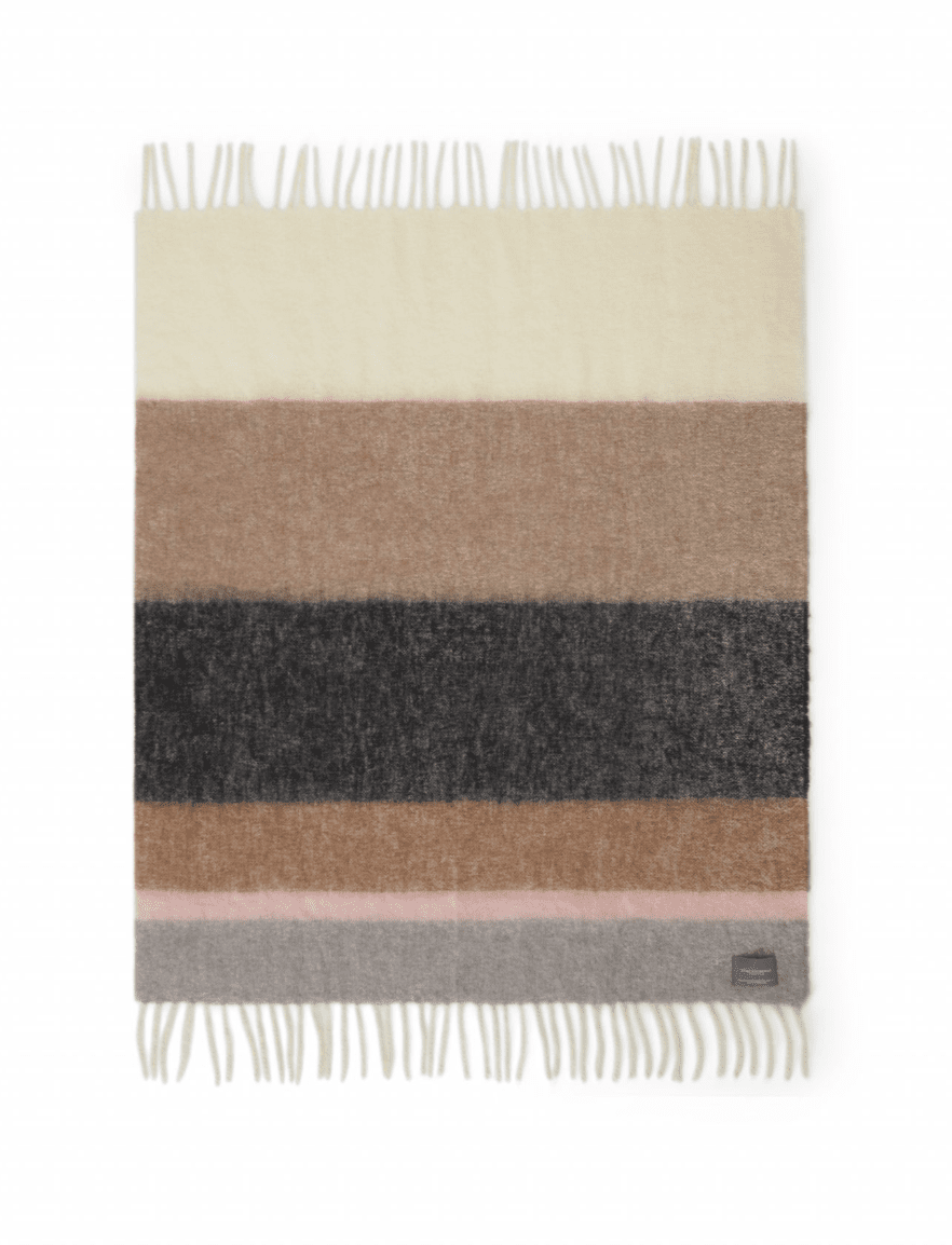 Mohair Stripe - Black, Brown & Rose Throw