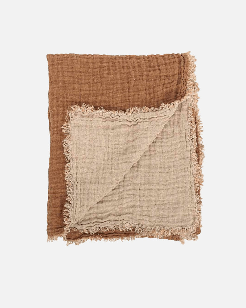 Washed Waffled Linen Blanket in Leather Color