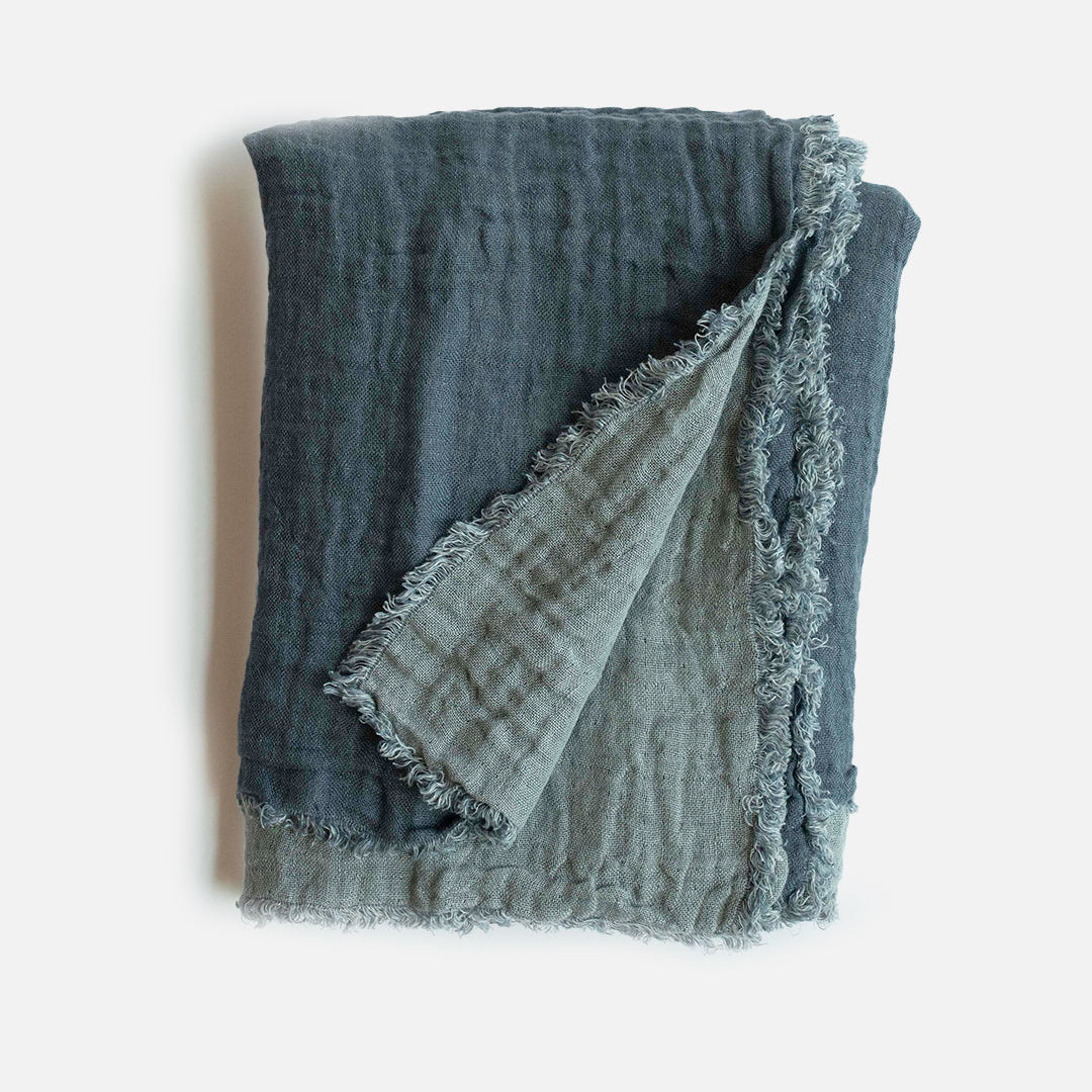 Washed Waffled Linen Blanket in Vintage Jeans