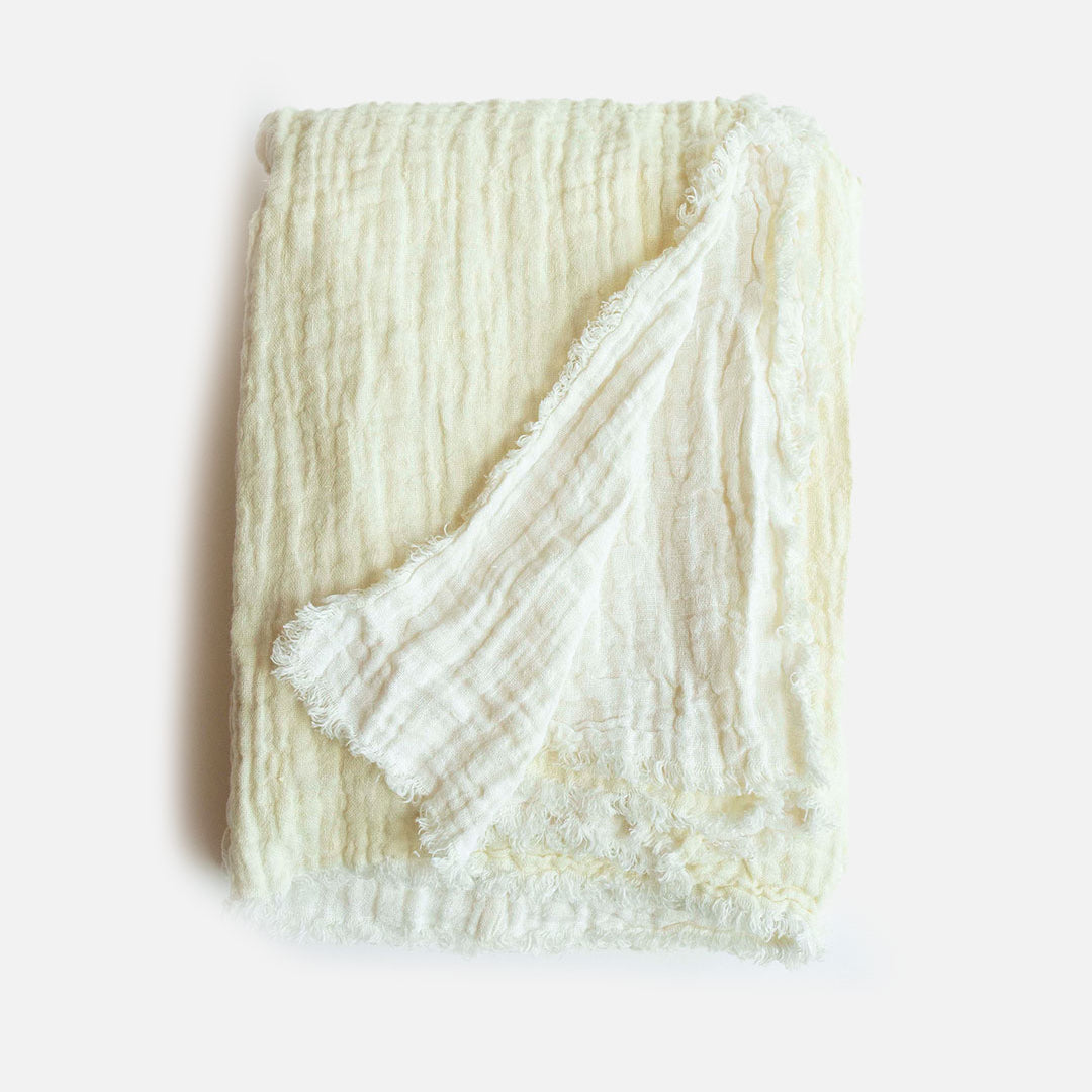 Washed Waffled Linen Blanket in White
