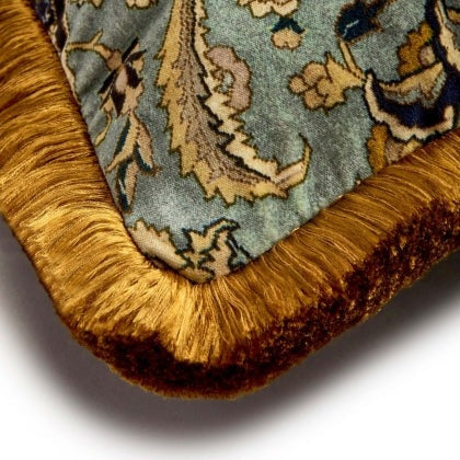 Zanjan Medium Fringed Velvet Cushion in Sapphire