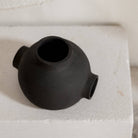 Round ceramic bubble ball vase raw handmade design: Black / 3 holes
