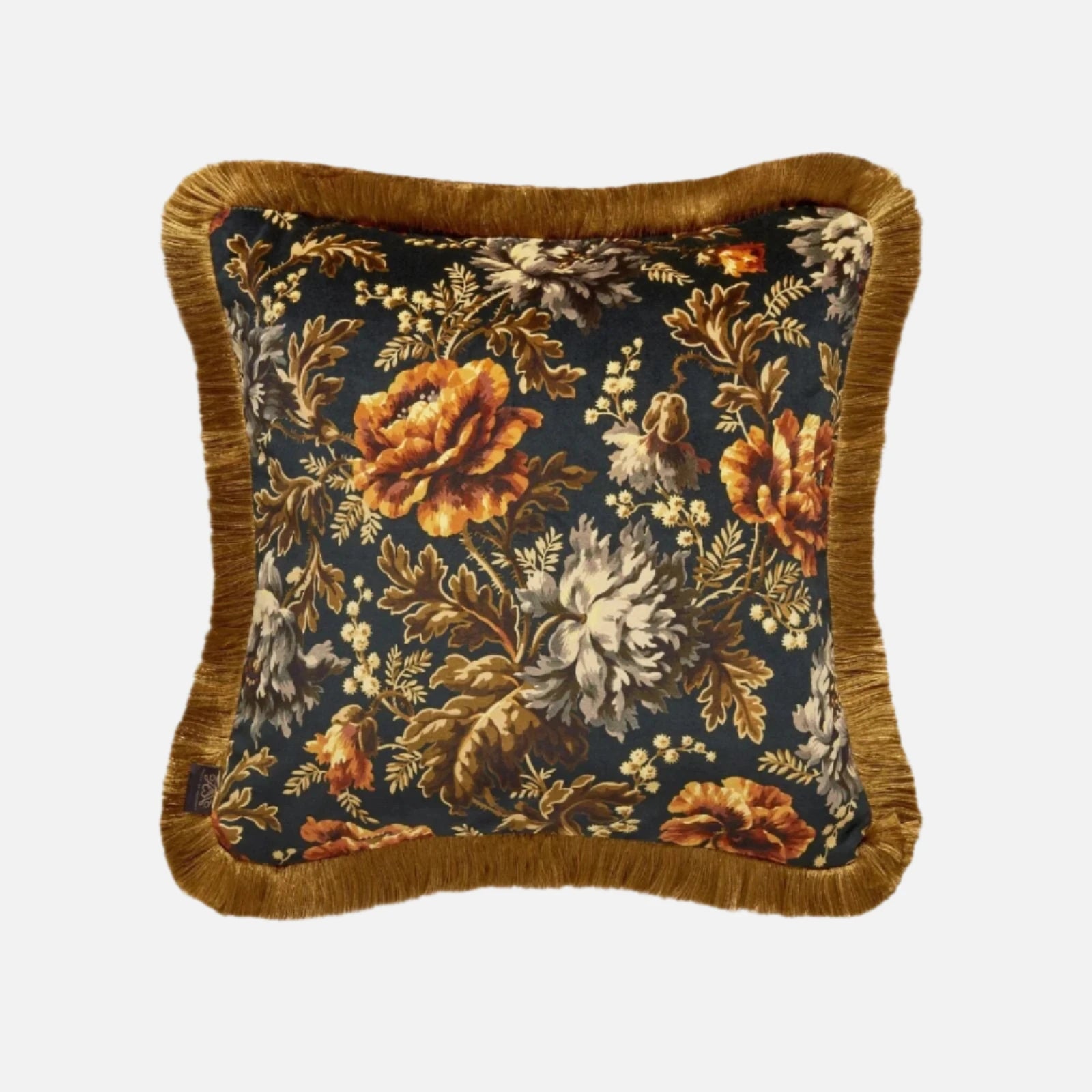 Opia Fringed Velvet Cushion in Midnight - Medium