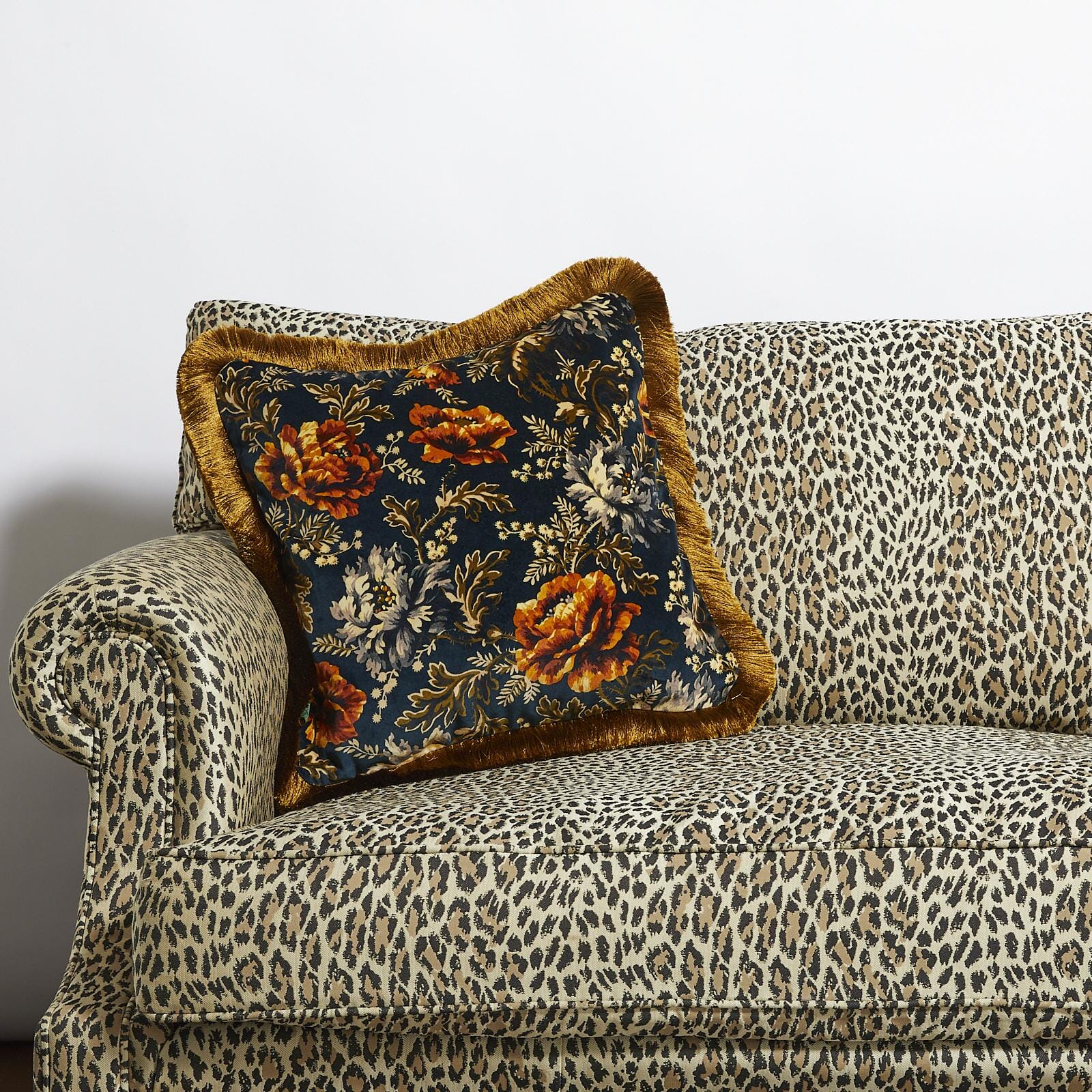 Opia Fringed Velvet Cushion in Midnight - Medium