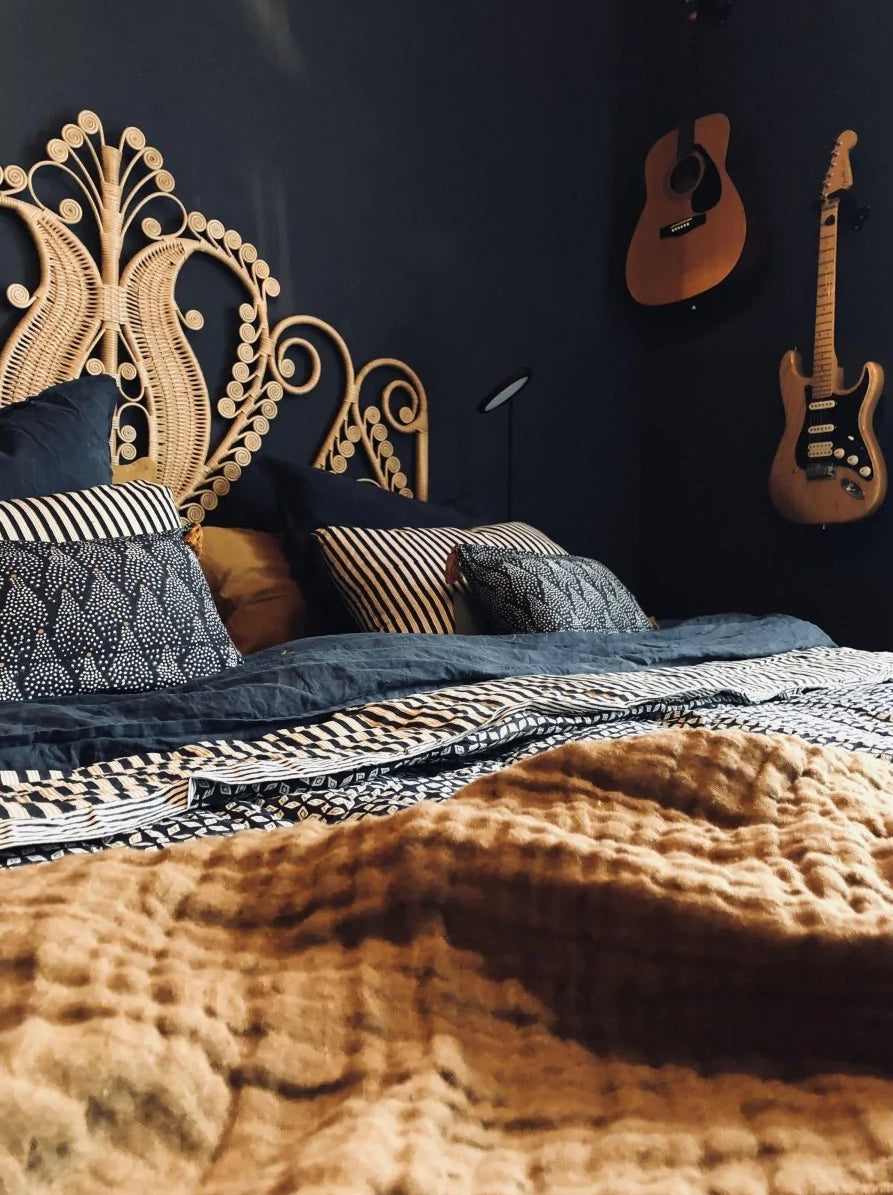 Washed Waffled Linen Blanket in Leather Color