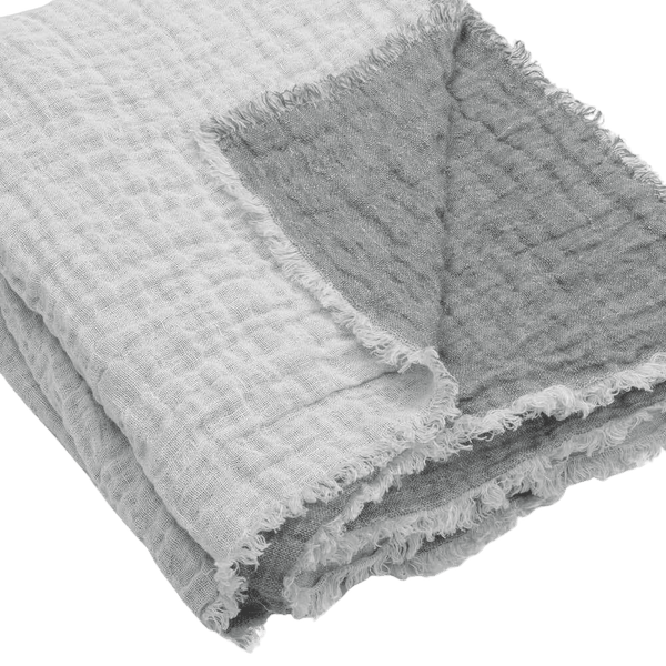 Washed Waffled Linen Blanket in Steel