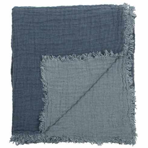 Washed Waffled Linen Blanket in Vintage Jeans
