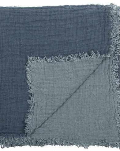 Washed Waffled Linen Blanket in Vintage Jeans
