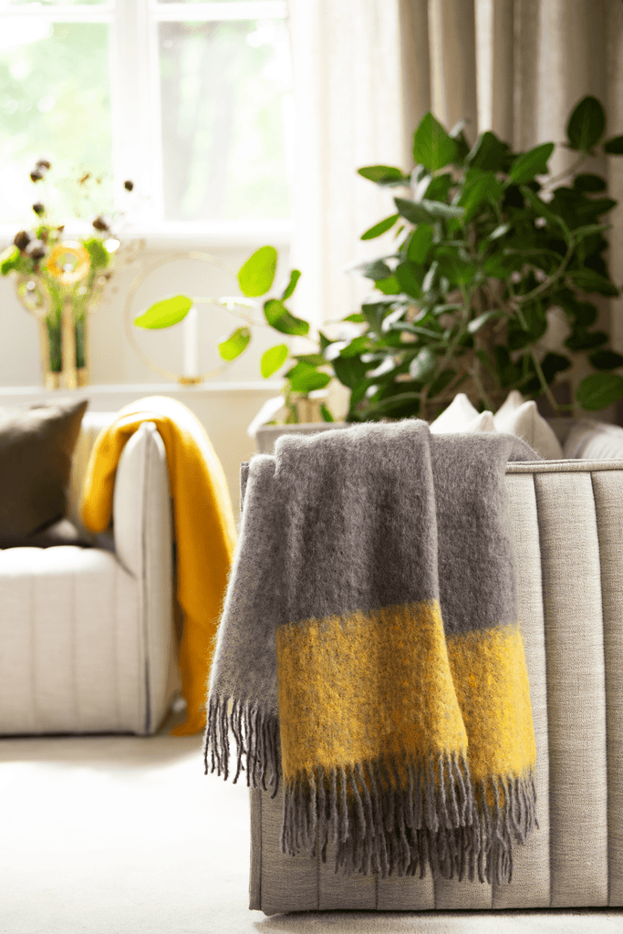 Mustard Charcoal Stripe Mohair Throw L Market